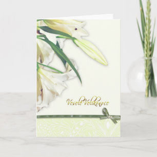 Gelukkige Pasen in Tsjechische, witte lilly kaart
