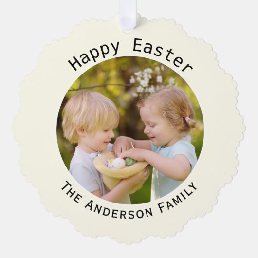 Gelukkige Pasen Ivoor Foto Decoratie Ornament Kaart (Voorkant)