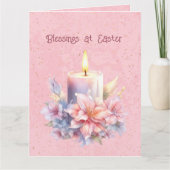 Gelukkige Pasen Kaars Bloemen Kaart (Voorkant)