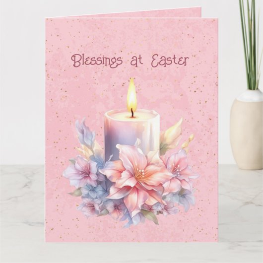 Gelukkige Pasen Kaars Bloemen Kaart (Voorkant)