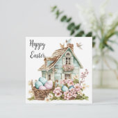 Gelukkige Pasen Kaart, Sweet House Paaseieren Feestdagenkaart (Staand voorkant)