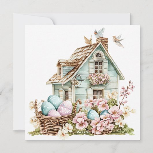 Gelukkige Pasen Kaart, Sweet House Paaseieren Feestdagenkaart (Achterkant)