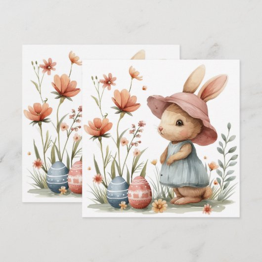 Gelukkige Pasen Kaarten, konijnenpaaseieren Feestdagenkaart (Voorkant / Achterkant)