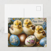 Gelukkige Pasen Kip met Bloemeneieren Feestdagenkaart (Voorkant / Achterkant)