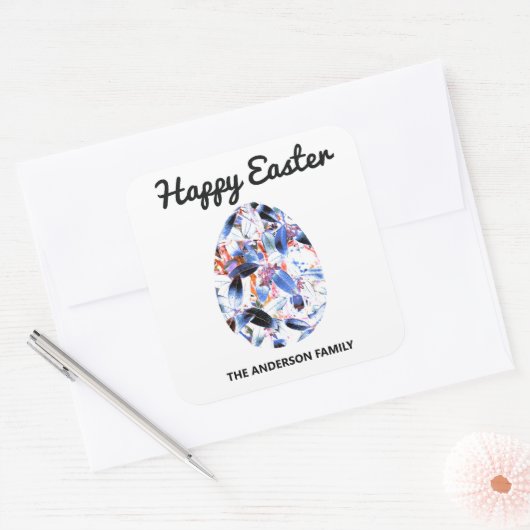 Gelukkige Pasen Kleurrijke Ei Springtime Vierkante Sticker (Envelop)