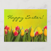 Gelukkige Pasen Kleurrijke Lente Tulpen Geel Groen Feestdagenkaart (Voorkant)