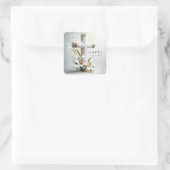 Gelukkige Pasen, Kruis en Lelies Envelopzegel Vierkante Sticker (Tas)
