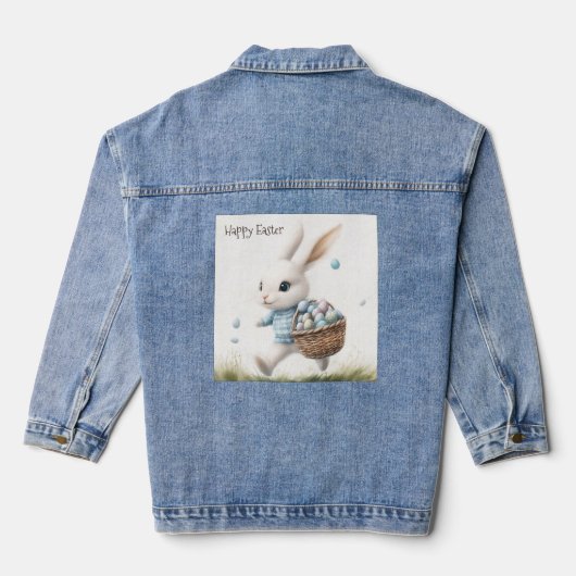 Gelukkige Pasen, paashaas lopen met eieren Denim Jacket (Achterkant)