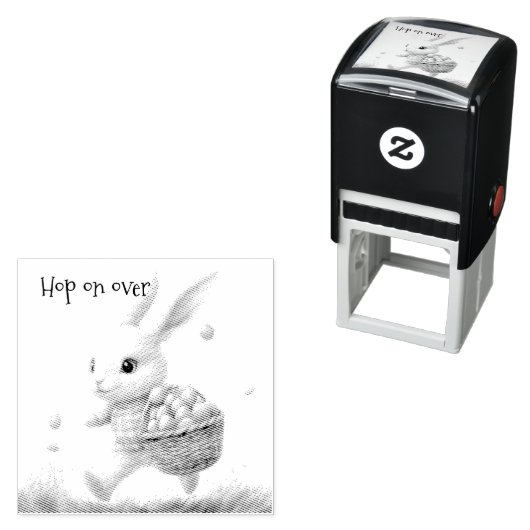 Gelukkige Pasen, paashaas lopen met eieren Zelfinktende Stempel (In situ)