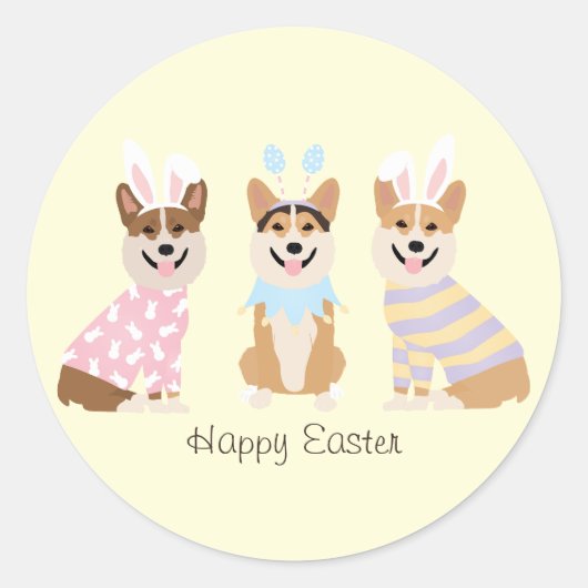 Gelukkige Pasen Pembroke Welsh Corgi Dogs Ronde Sticker (Voorkant)