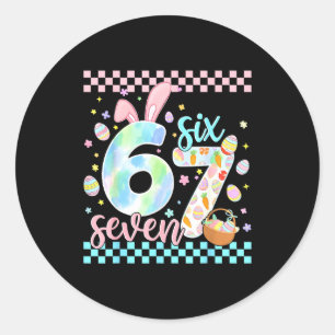 Gelukkige Pasen Pret 67 Zes Zeven Konijn Eieren Jo Ronde Sticker