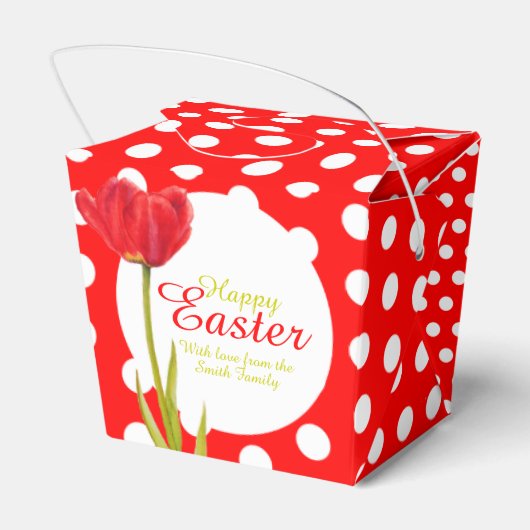 Gelukkige Pasen rode tulp polka dot cadeau gunsten Bedankdoosjes (Achterkant)