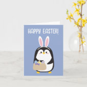 Gelukkige Pasen schattige pinguïn met konijnenoren Kaart (Gele Bloem)