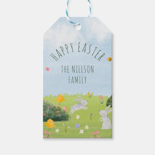 Gelukkige Pasen schattige waterverf Gift Labels Cadeaulabel (Voorkant)