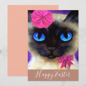 Gelukkige Pasen Siamese Kat Kitten Illustratie Feestdagenkaart (Voorkant / Achterkant)