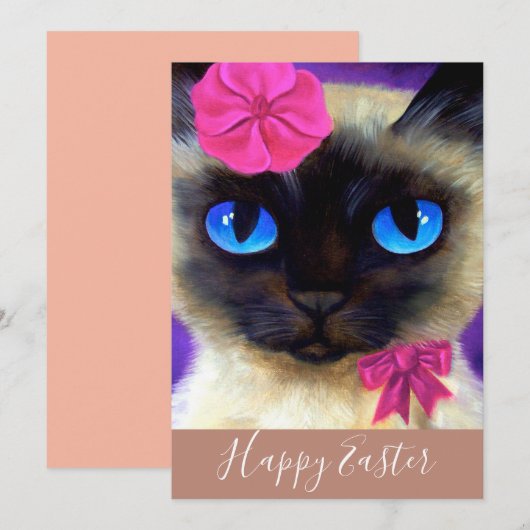 Gelukkige Pasen Siamese Kat Kitten Illustratie Feestdagenkaart (Voorkant / Achterkant)