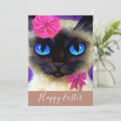 Gelukkige Pasen Siamese Kat Kitten Illustratie Feestdagenkaart (Staand voorkant)