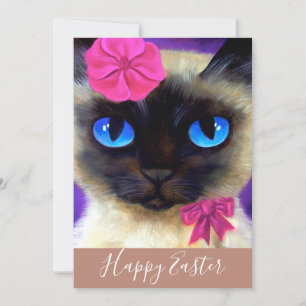 Gelukkige Pasen Siamese Kat Kitten Illustratie Feestdagenkaart