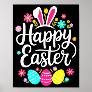 Gelukkige Pasen spreuken cute ei konijn bloem vrou Poster