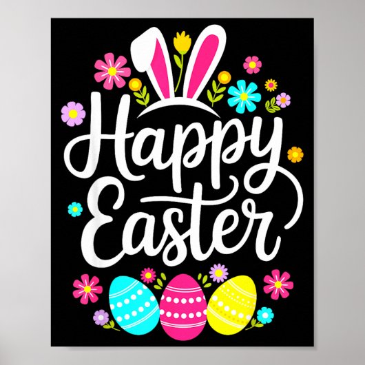 Gelukkige Pasen spreuken cute ei konijn bloem vrou Poster (Voorkant)