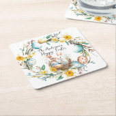 Gelukkige Pasen twee bannies en bloemenPasen Kartonnen Onderzetters (Schuin)