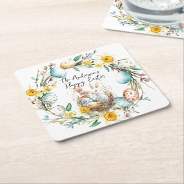 Gelukkige Pasen twee bannies en bloemenPasen Kartonnen Onderzetters
