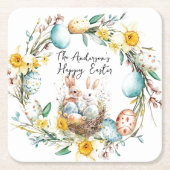 Gelukkige Pasen twee bannies en bloemenPasen Kartonnen Onderzetters (Voorkant)