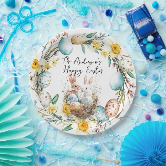 Gelukkige Pasen twee bannies en bloemenPasen Papieren Bordje (Feest)