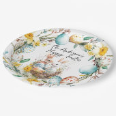 Gelukkige Pasen twee bannies en bloemenPasen Papieren Bordje (Gekanteld)