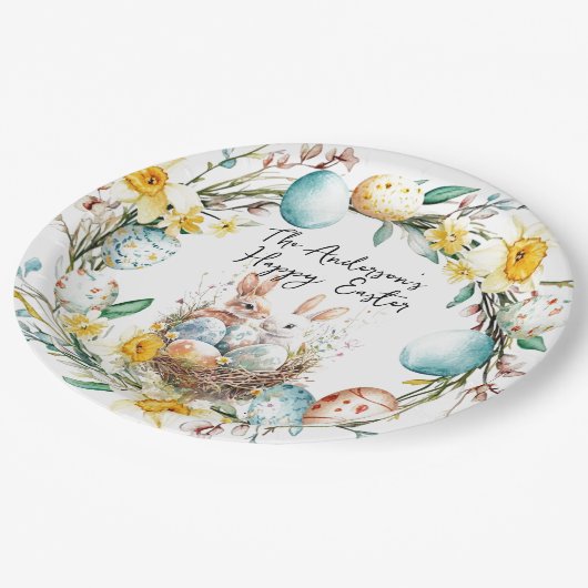 Gelukkige Pasen twee bannies en bloemenPasen Papieren Bordje (Gekanteld)