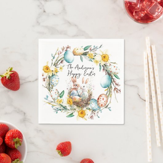 Gelukkige Pasen twee bannies en bloemenPasen Servet (Insitu)