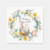 Gelukkige Pasen twee bannies en bloemenPasen Servet (Voorkant)