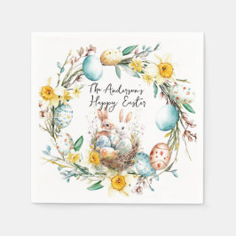 Gelukkige Pasen twee bannies en bloemenPasen Servet