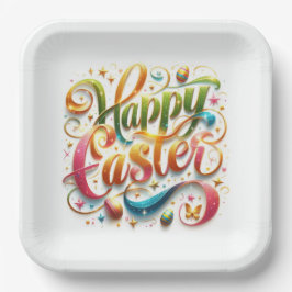 Gelukkige Pasen Typografie in Glitter Papieren Bordje
