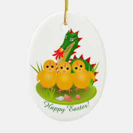 Gelukkige Pasen van drie kuikens en Draak van Mons Keramisch Ornament