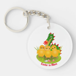 Gelukkige Pasen van drie kuikens en Draak van Mons Sleutelhanger