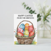 Gelukkige Pasen Waterverf geschilderd eiermand fam Briefkaart (Staand voorkant)