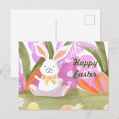 Gelukkige Pasen Waterverf Konijntje met Paaseieren Feestdagenkaart (Voorkant / Achterkant)