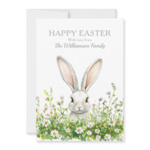 Gelukkige Pasen Witte Bunny Bloemen Gepersonalisee