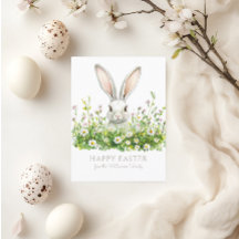 Gelukkige Pasen Witte Bunny Bloemen Gepersonalisee