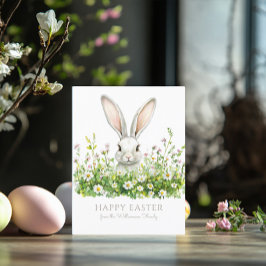 Gelukkige Pasen Witte Bunny Bloemen Gepersonalisee Kaart