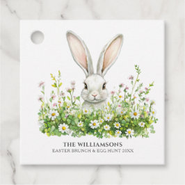 Gelukkige Pasen Witte Konijn Bloemen Gepersonalise Bedankjes Labels