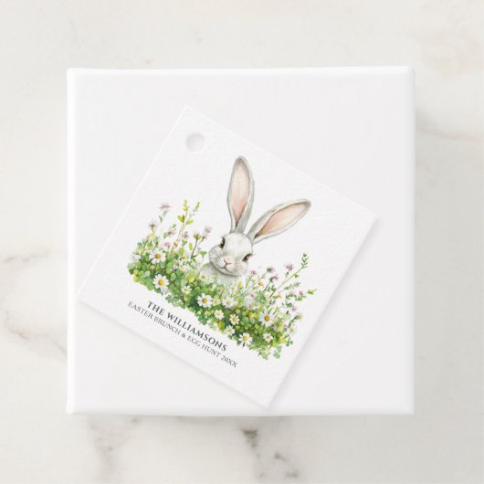 Gelukkige Pasen Witte Konijn Bloemen Gepersonalise Bedankjes Labels (In situ)