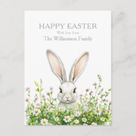 Gelukkige Pasen Witte Konijn Bloemen Gepersonalise Feestdagenkaart