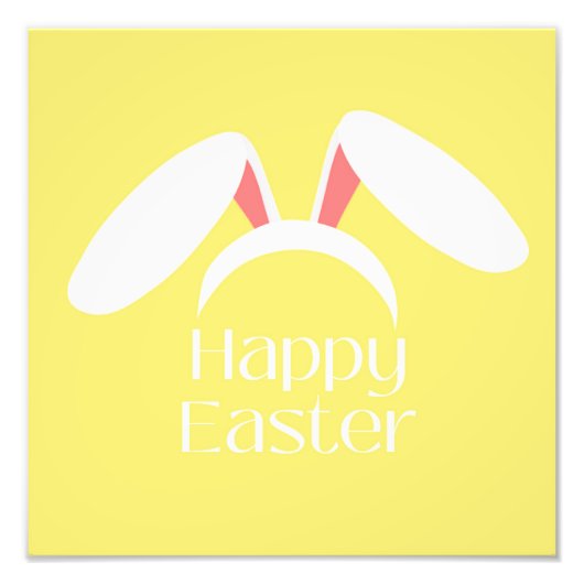Gelukkige Pasen witte konijnenoren geel Foto Afdruk (Voorkant)