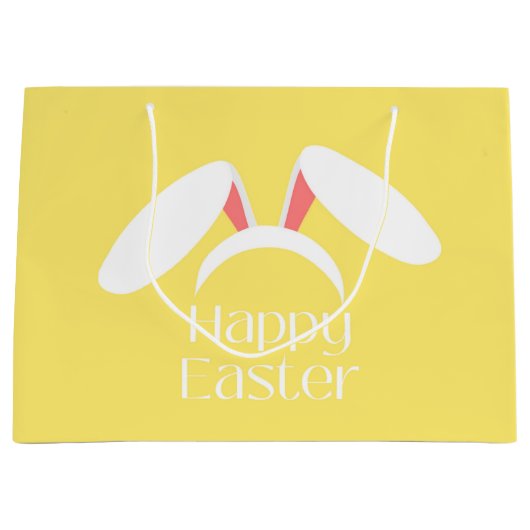 Gelukkige Pasen witte konijnenoren geel Groot Cadeauzakje (Voorkant)