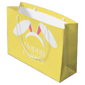 Gelukkige Pasen witte konijnenoren geel Groot Cadeauzakje (Achterkant Gekanteld)