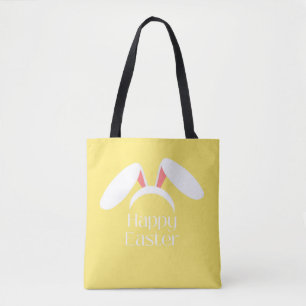 Gelukkige Pasen witte konijnenoren geel Tote Bag