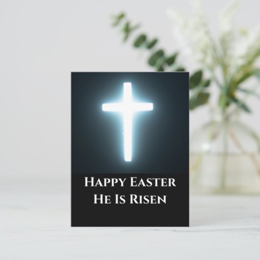 Gelukkige Pasen Witte Kruis Kerk Zondagsdienst Feestdagenkaart (Staand voorkant)