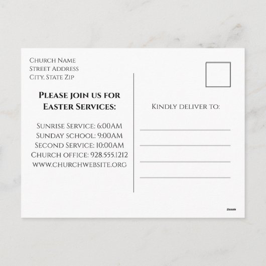 Gelukkige Pasen Witte Kruis Kerk Zondagsdienst Feestdagenkaart (Achterkant)